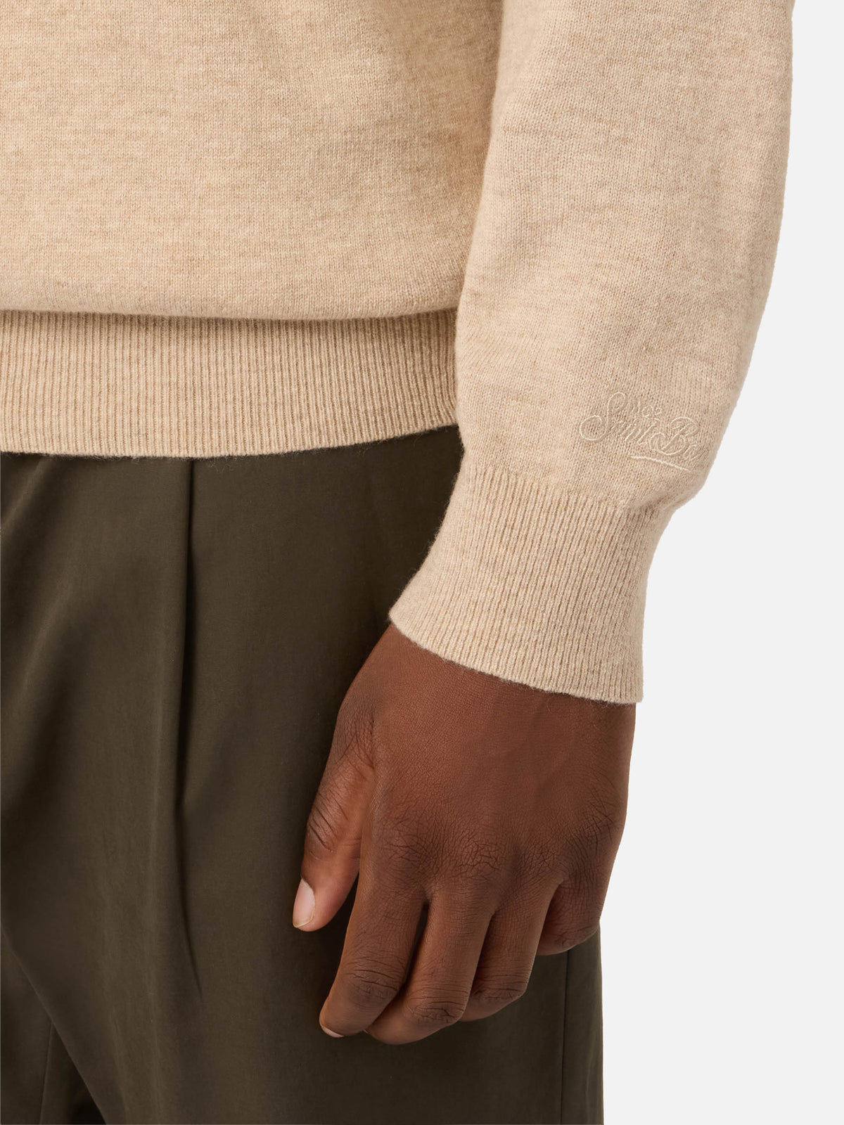 Maglia girocollo Heron Light beige in misto lana e cashmere con ricamo Baileys | Special edition
