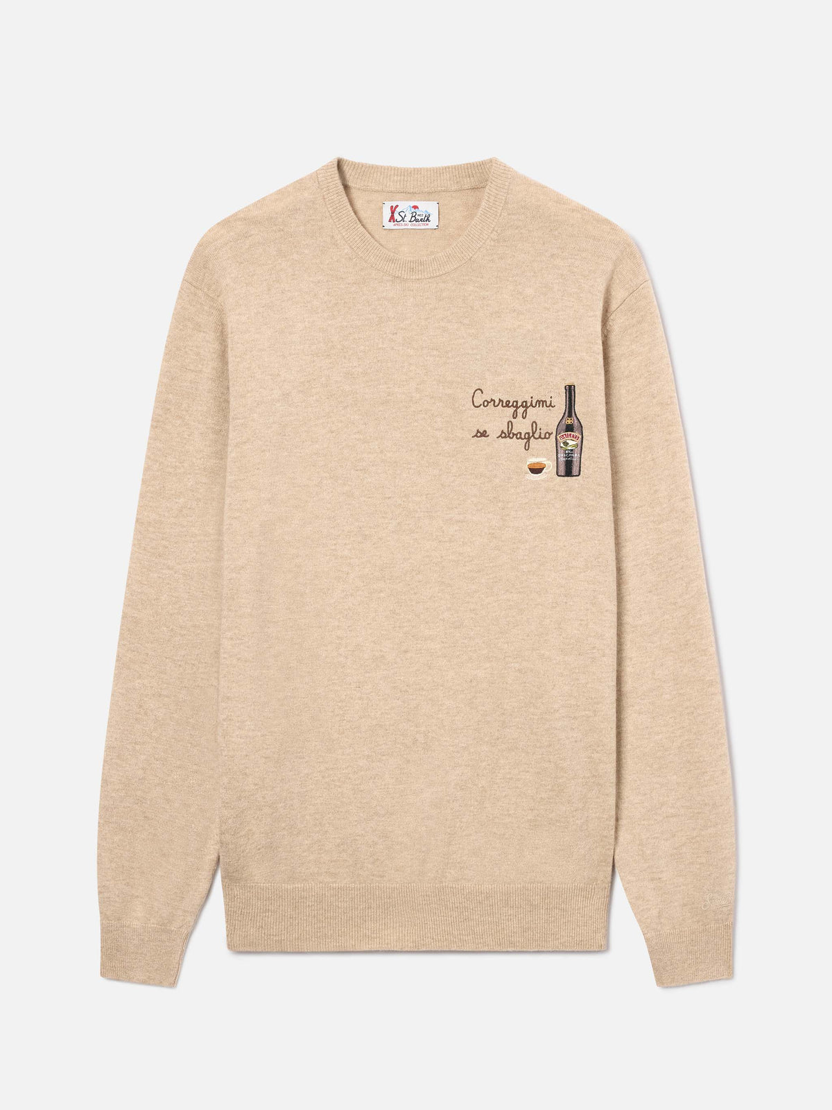 Maglia girocollo Heron Light beige in misto lana e cashmere con ricamo Baileys | Special edition