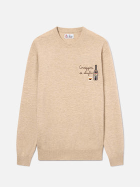 Maglia girocollo Heron Light beige in misto lana e cashmere con ricamo Baileys | Special edition