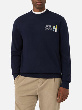 Maglia girocollo Heron blu navy con ricamo Best Couple | Special edition