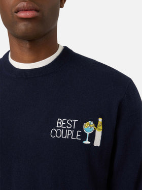 Maglia girocollo Heron blu navy con ricamo Best Couple | Special edition