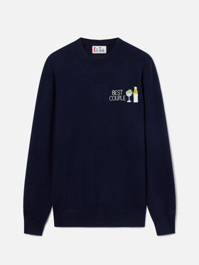 Maglia girocollo Heron blu navy con ricamo Best Couple | Special edition