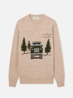 Beiger Heron Donegal-Strickpullover mit Rundhalsausschnitt, Country Club-Intarsie und Stickerei 