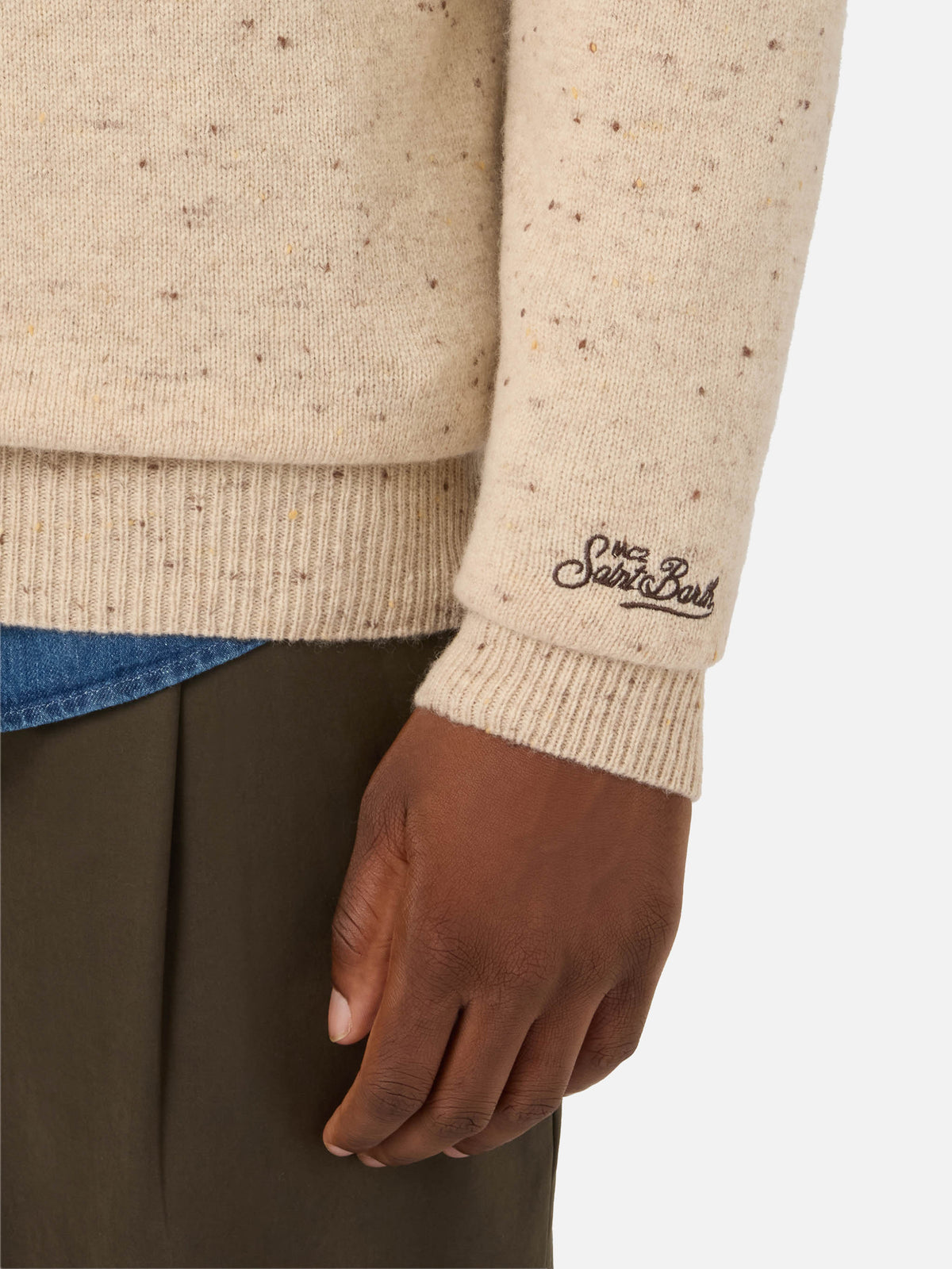 Pull ras-du-cou en maille Donegal Grey Heron avec patch caniche 