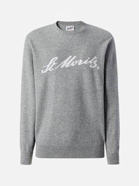 Heron Light sweater in grey 100% CASHMERE with St. Moritz intarsia | ST. MORITZ TOP OF THE WORLD