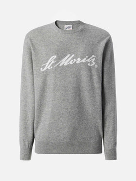 Heron Light sweater in grey 100% CASHMERE with St. Moritz intarsia | ST. MORITZ TOP OF THE WORLD