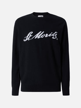 Maglione Heron Light in 100% CASHMERE nero con intarsio St. Moritz | ST. MORITZ TOP OF THE WORLD