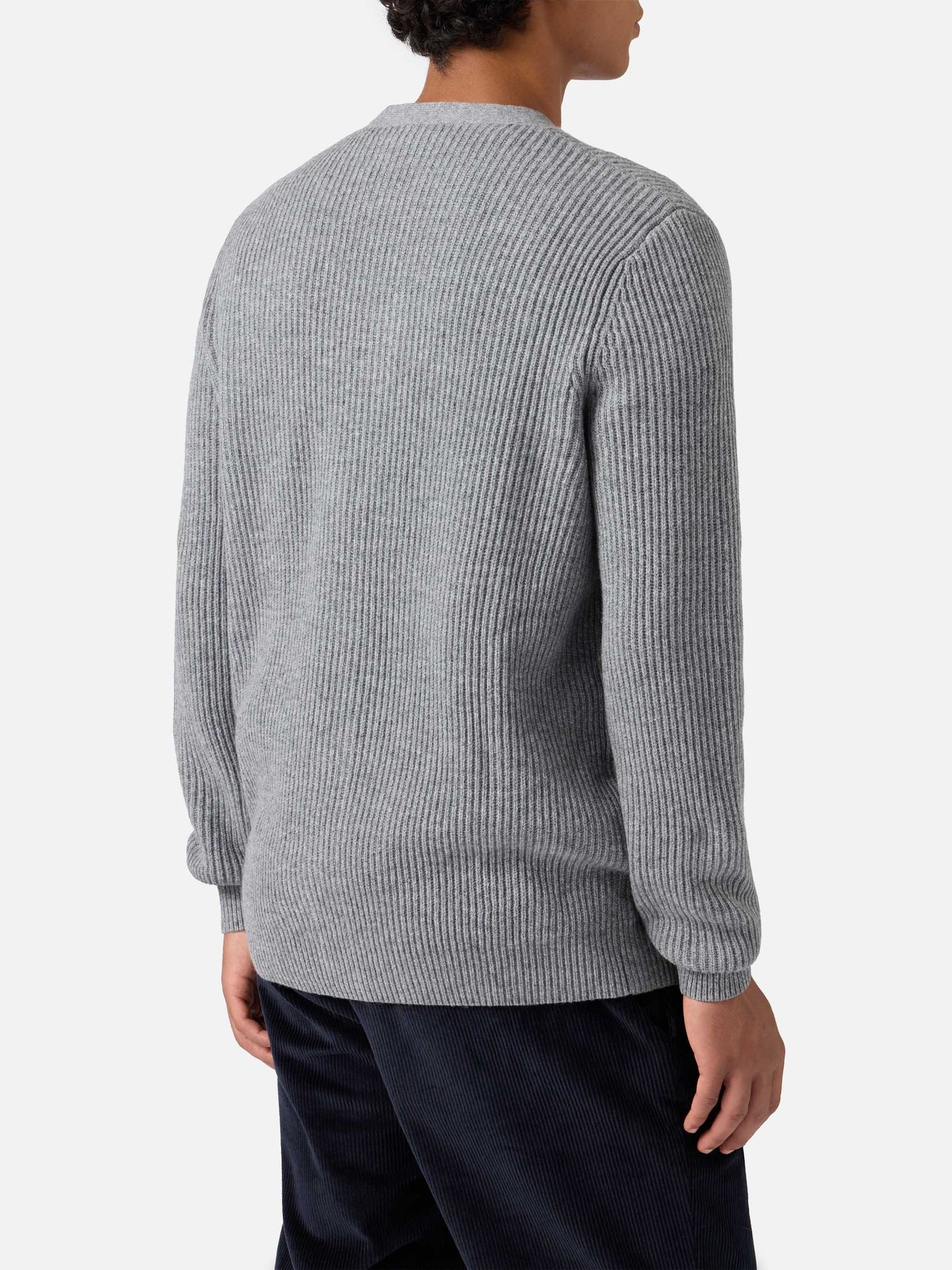 Herrison Strickjacke aus reiner Wolle in grauem Melange mit englischem Rippstrick