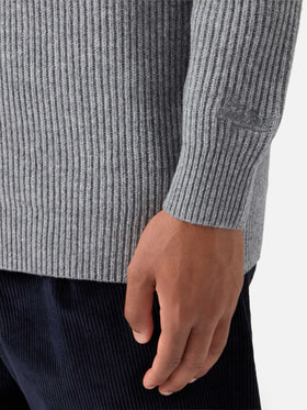 Herrison Strickjacke aus reiner Wolle in grauem Melange mit englischem Rippstrick