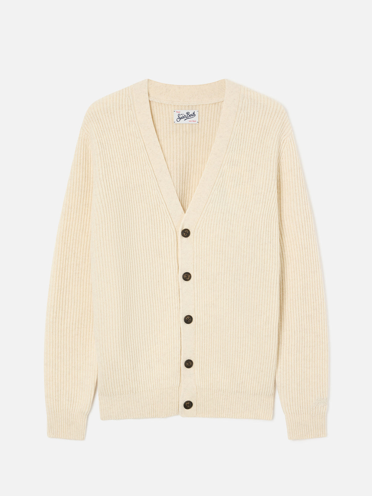 Cárdigan acanalado de lana Herrison Beige 