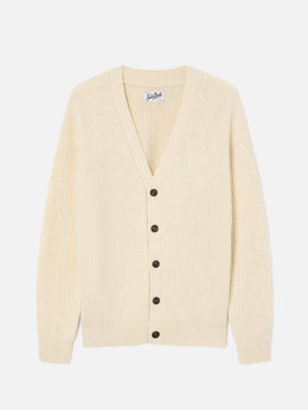 Cárdigan acanalado de lana Herrison Beige 