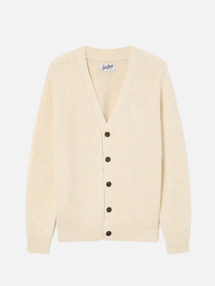Beige Herrison wool ribbed cardigan