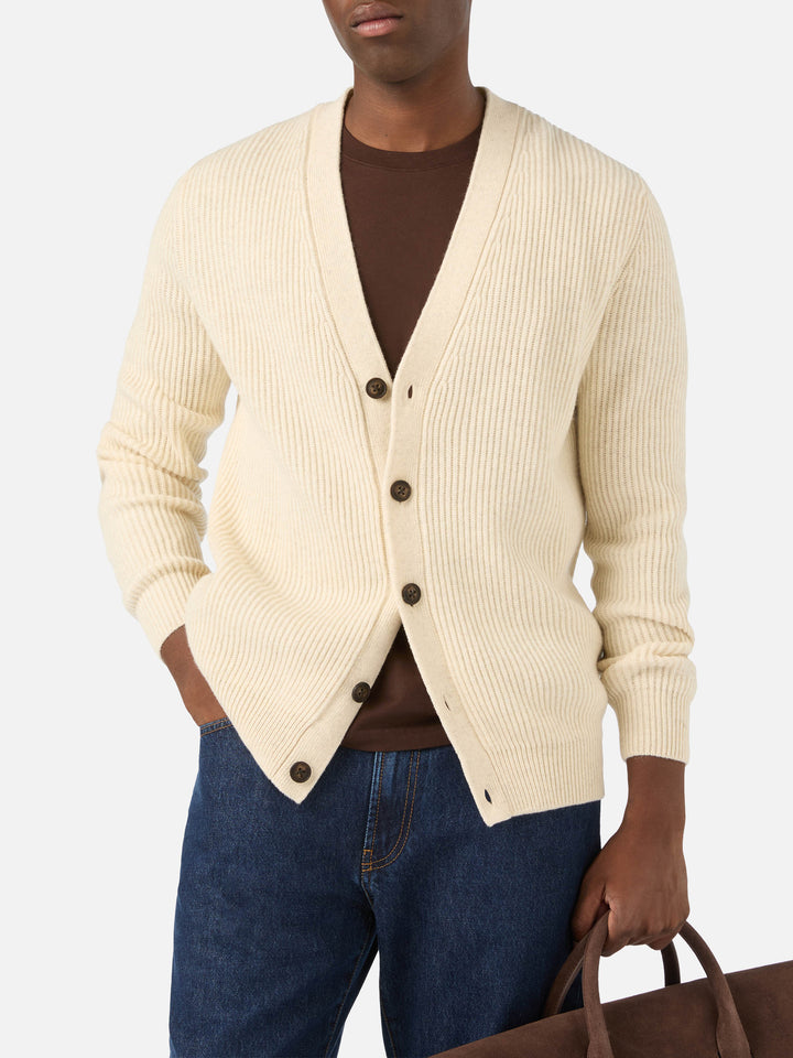 Beige Herrison Strickjacke aus gerippter Wolle 