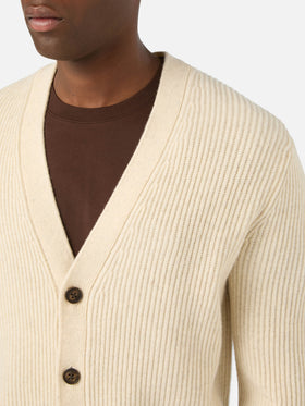Cárdigan acanalado de lana Herrison Beige 