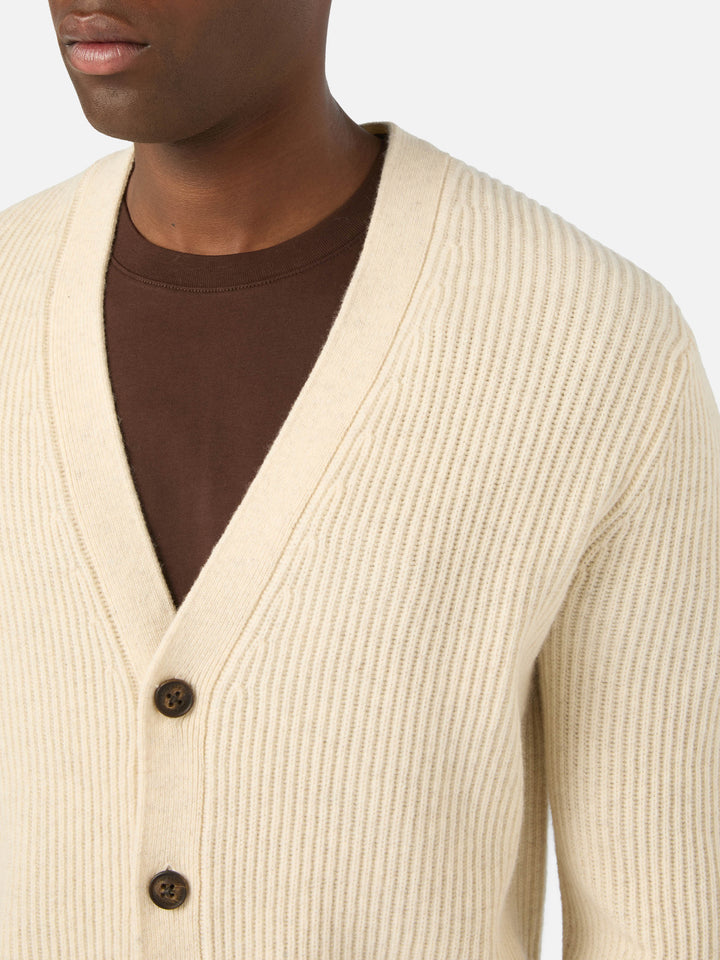 Cardigan Herrison beige in lana a costine
