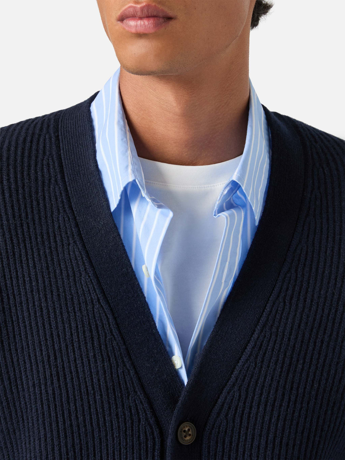 Navy blue Herrison Cardigan aus gerippter Wolle 