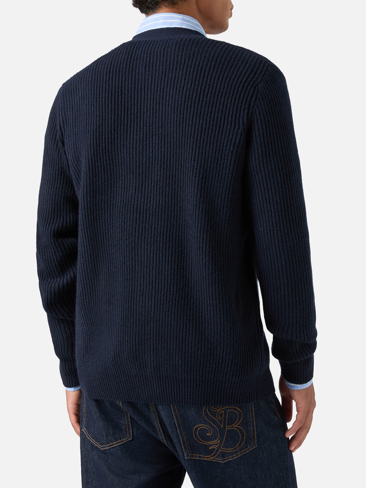 Navy blue Herrison Cardigan aus gerippter Wolle 