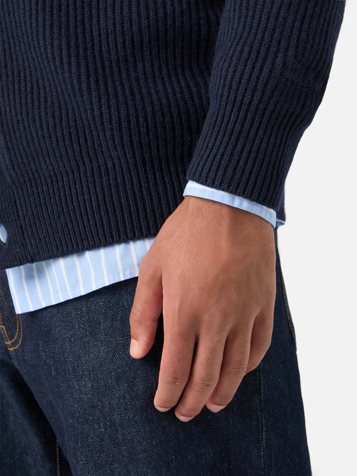 Navy blue Herrison Cardigan aus gerippter Wolle 