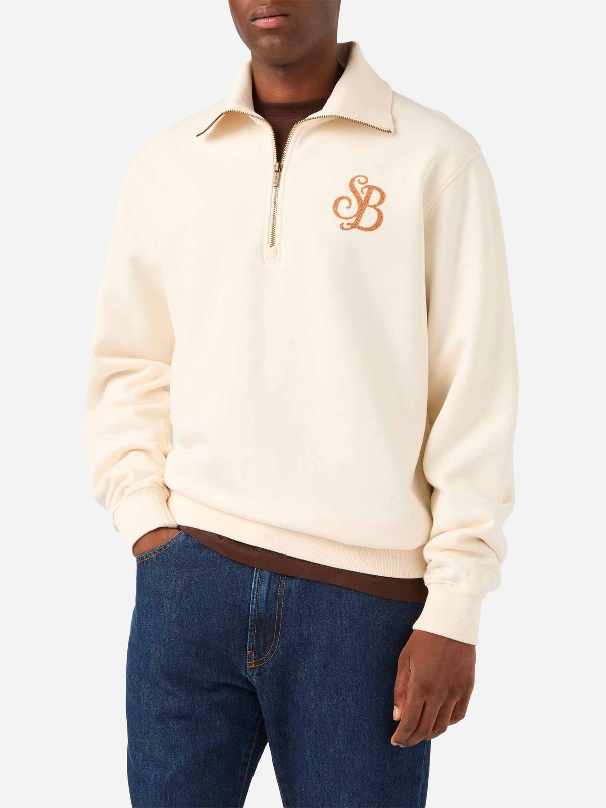 Sudadera Huntley de algodón color crema con monograma SB Legacy 