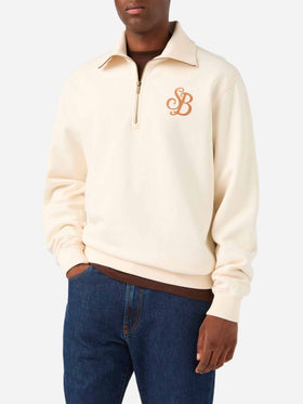 Sudadera Huntley de algodón color crema con monograma SB Legacy 