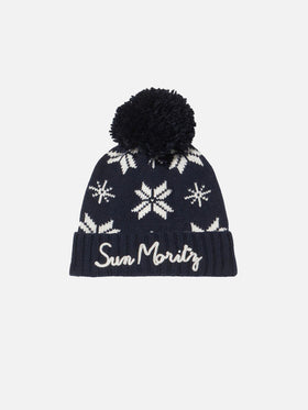 Man navy blue beanie with norwegian pattern - MC2 Saint Barth