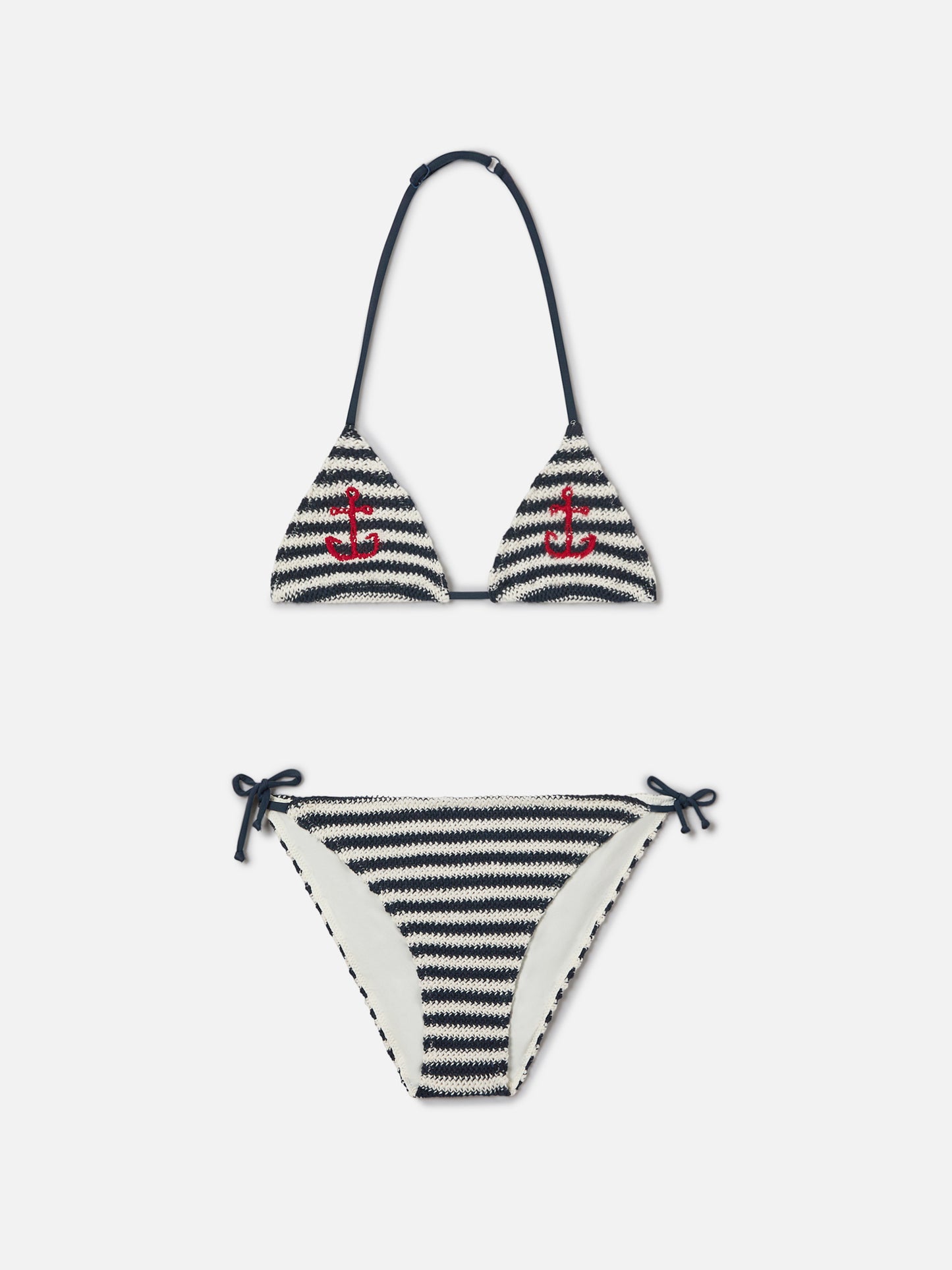 Bikini Holly in crochet rigato con ricami nautici