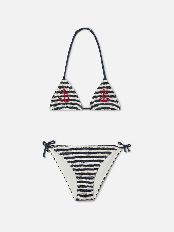 Bikini rayé au crochet Holly avec broderie nautique 