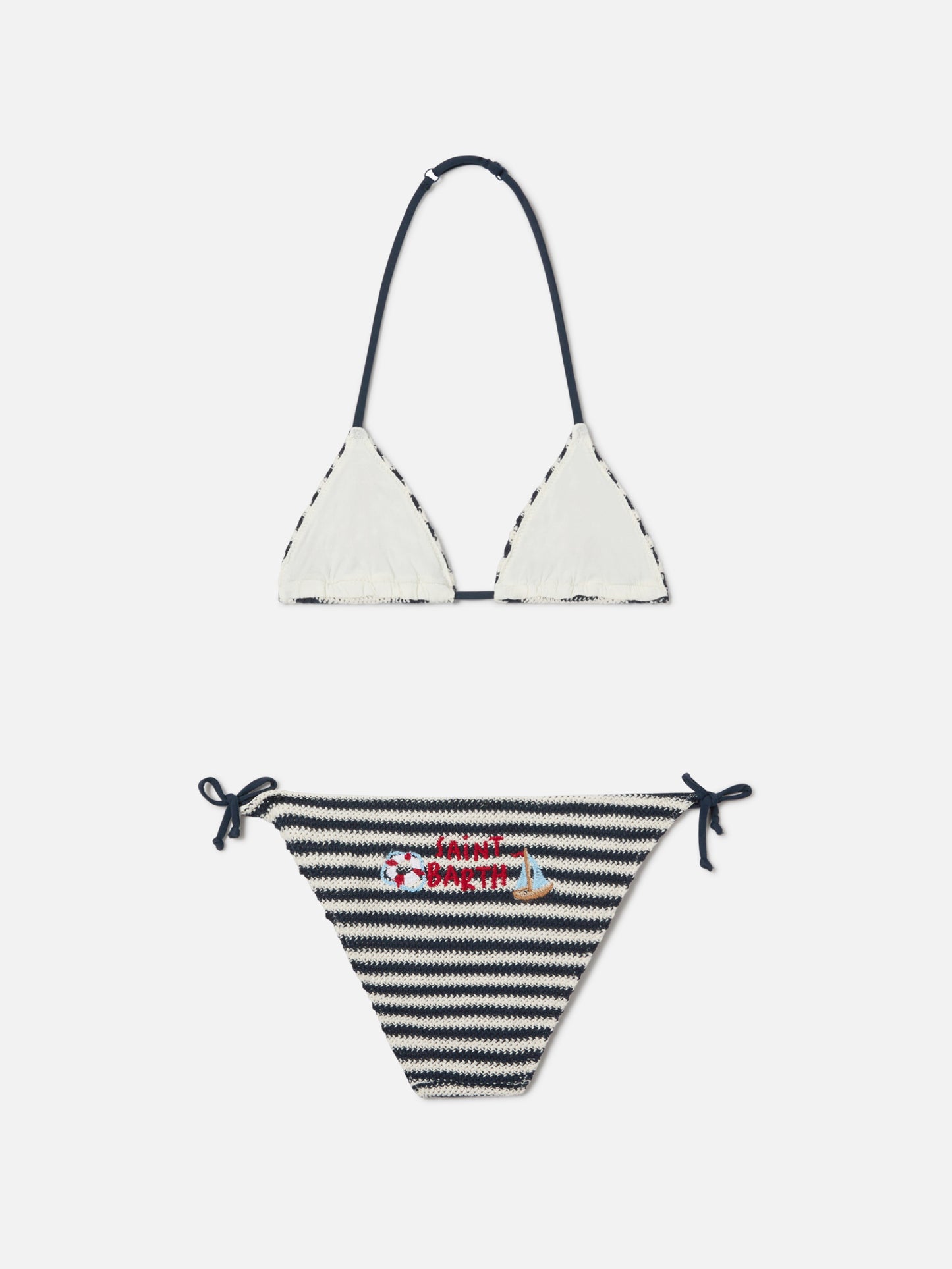 Bikini Holly in crochet rigato con ricami nautici