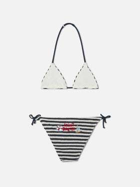 Bikini Holly in crochet rigato con ricami nautici