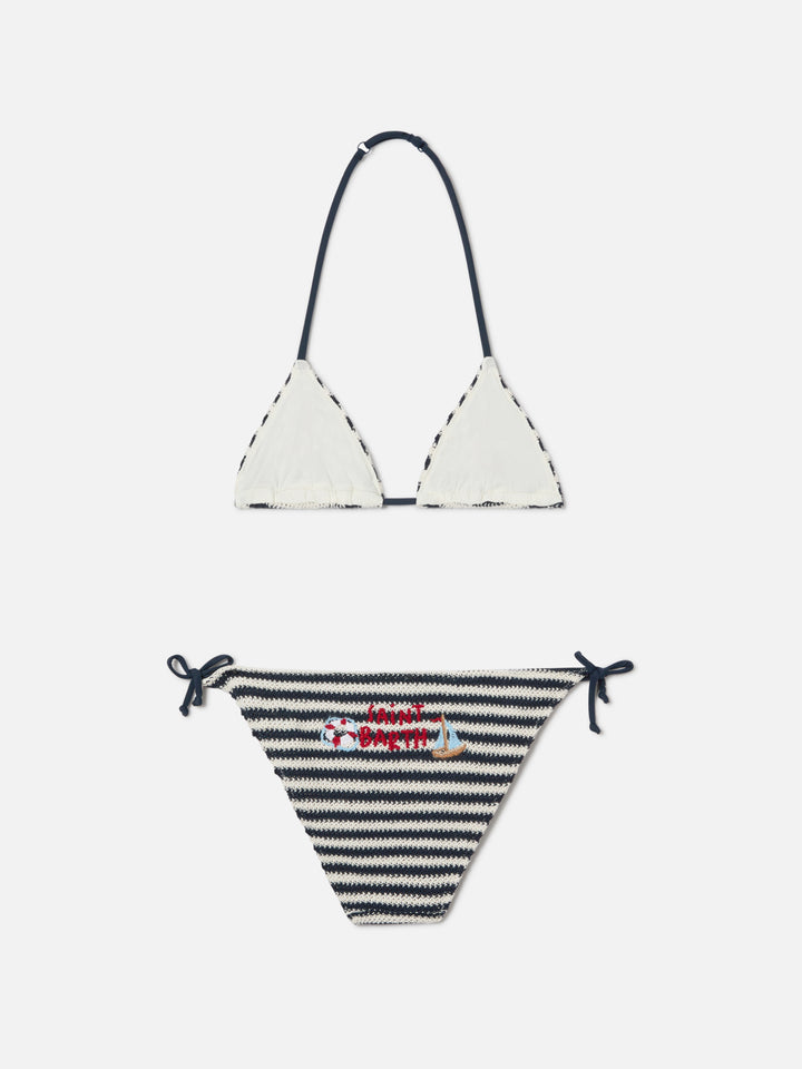 Bikini rayé au crochet Holly avec broderie nautique 