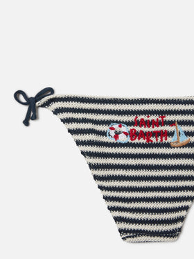 Bikini Holly in crochet rigato con ricami nautici