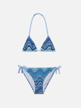 Bikini Holly in raschel con motivo onde nei toni dell’azzurro