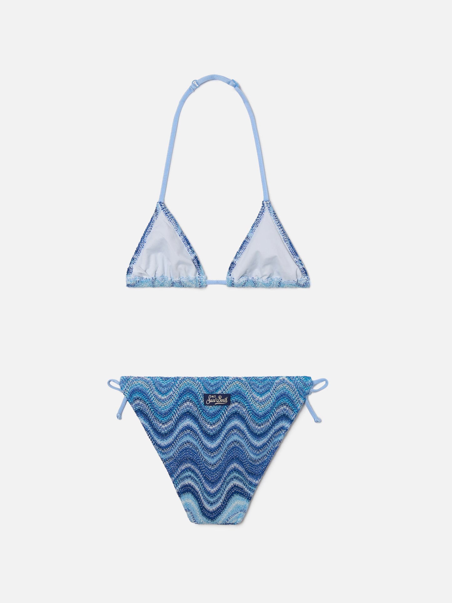 Bikini Holly in raschel con motivo onde nei toni dell’azzurro