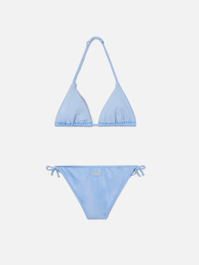 Bikini Holly azzurro in tessuto glossy finish e dettagli strass