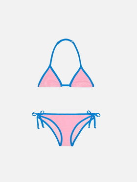 Girl pink triangle bikini with piping - MC2 Saint Barth