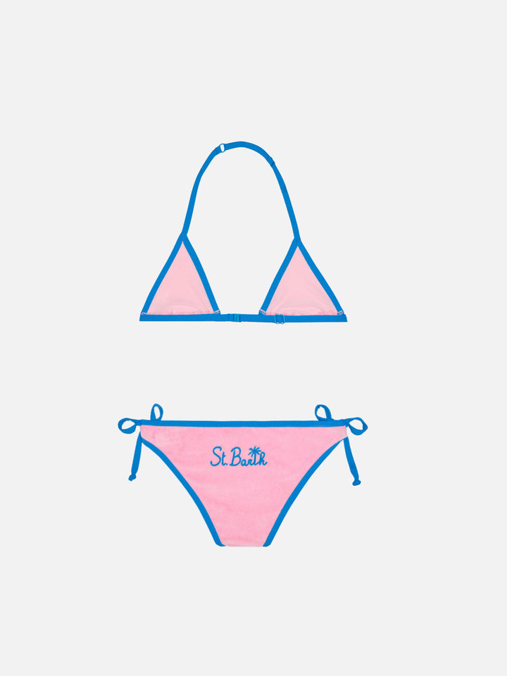 Girl pink triangle bikini with piping - MC2 Saint Barth