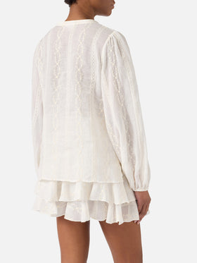 Blusa Harper in ramie beige con motivo ricamato