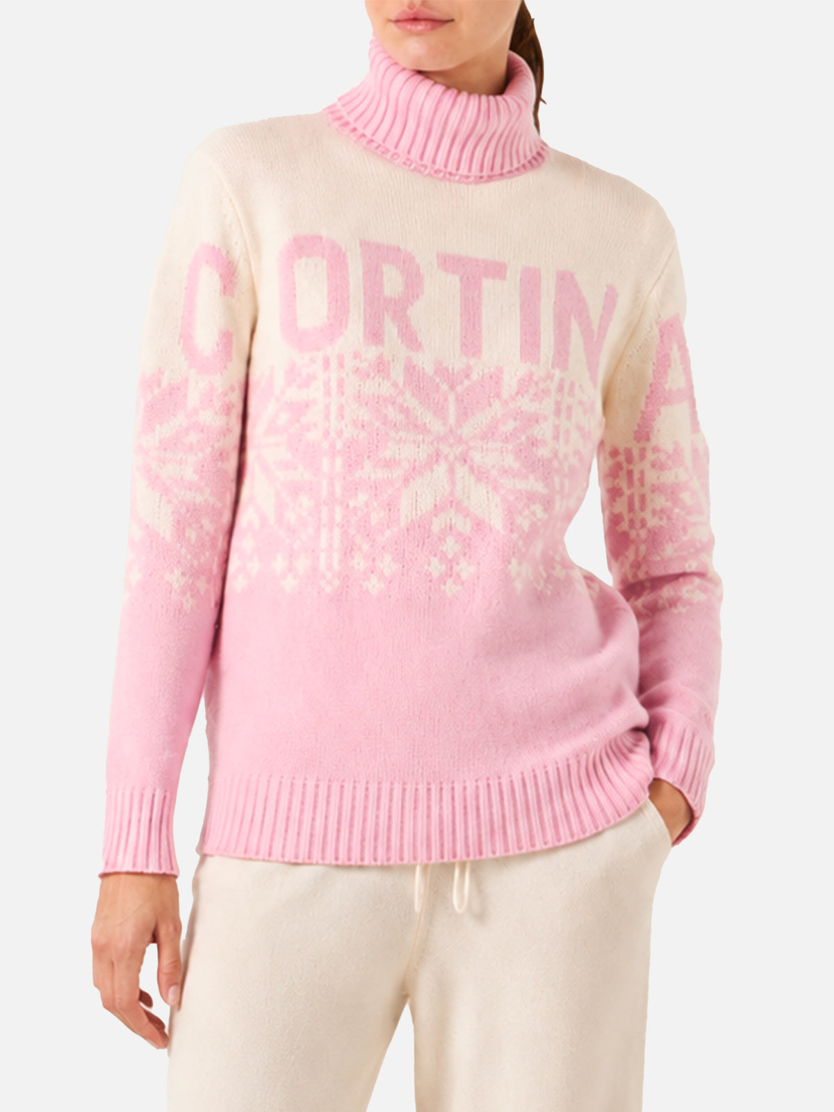 New Hut turtleneck sweater with Nordic pattern and Cortina print
