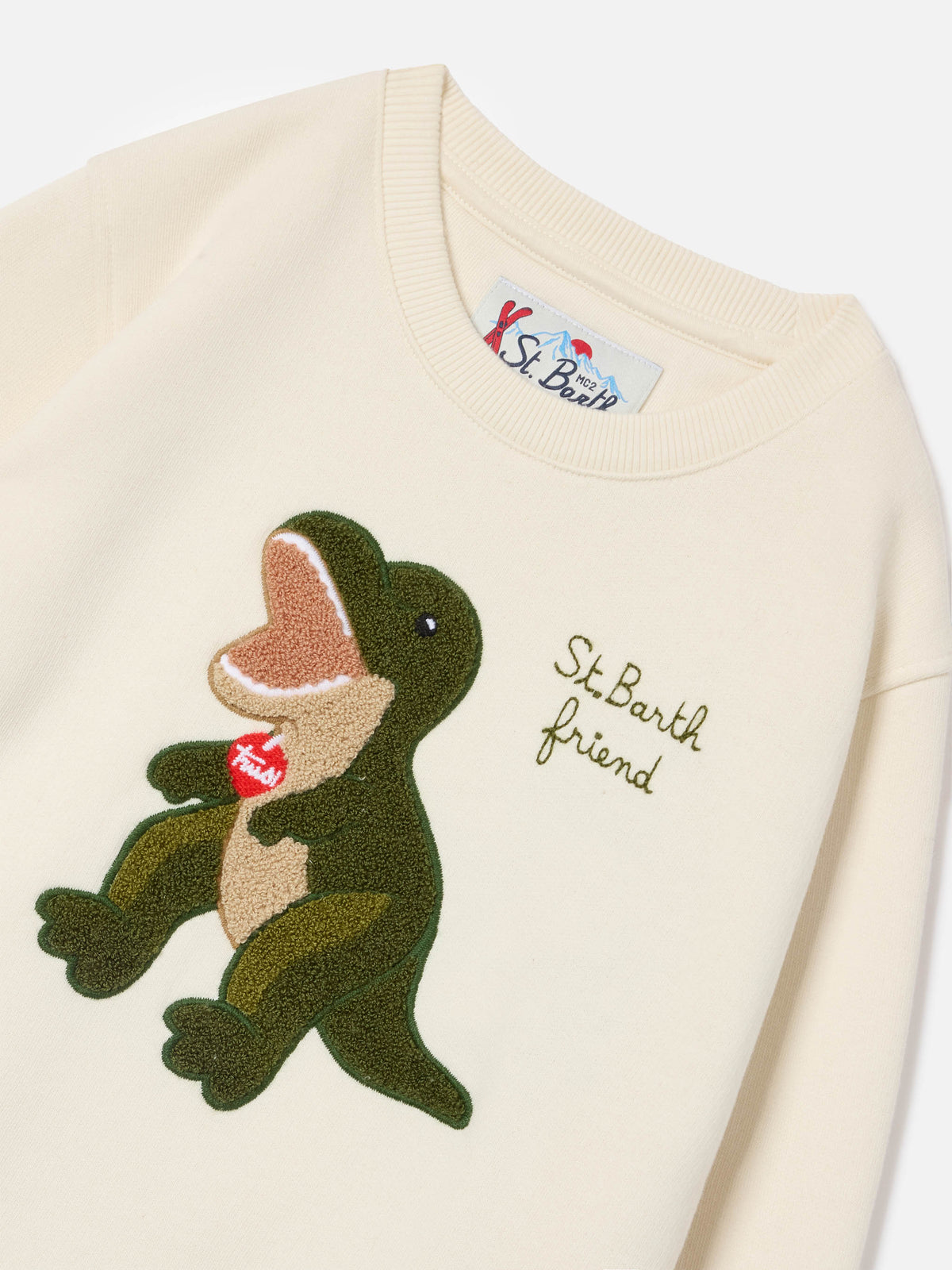 Sweat-shirt Hutton coloris crème en mélange de coton avec patch éponge dinosaure | Special edition 
