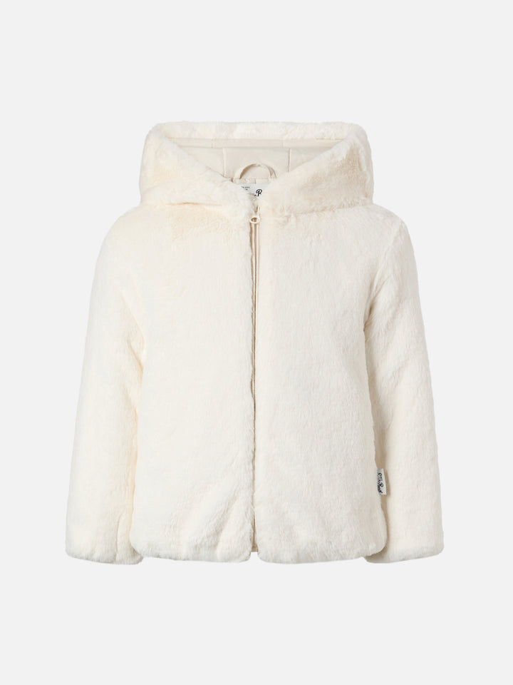 Giacca in faux fur con cappuccio con orecchie e pendaglio Trudi