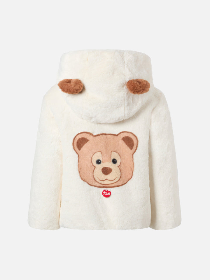 Faux-fur jacket with hood, ears and Trudi charm