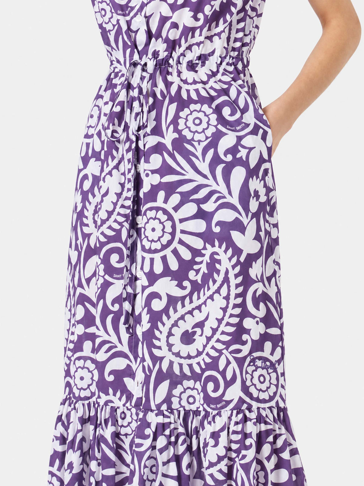 Abito lungo Ida in cotone con fantasia paisley viola