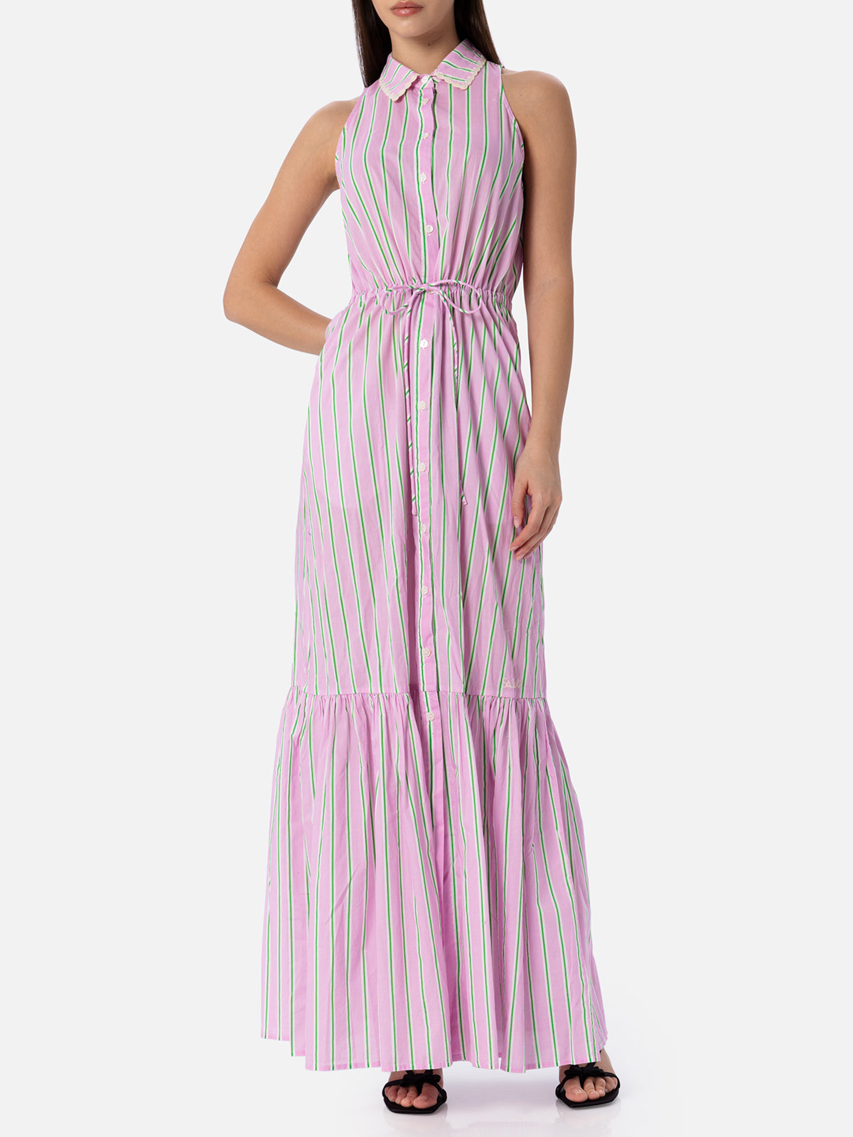 Woman halterneck dress with striped print - MC2 Saint Barth
