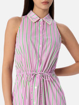 Woman halterneck dress with striped print