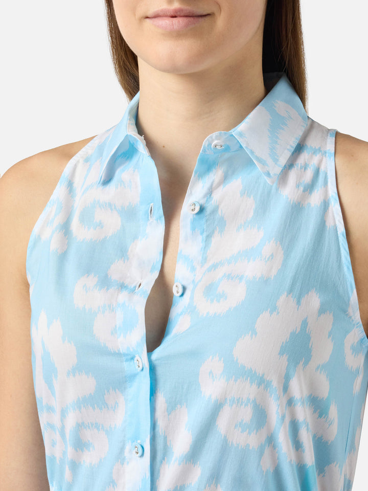 Abito lungo Ida con scollo all'americana e stampa ikat