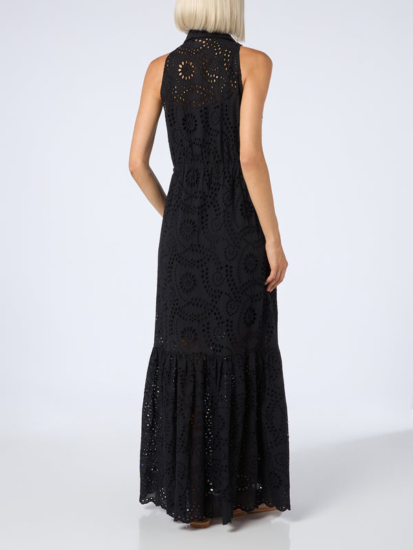 Woman black Sangallo lace halterneck dress