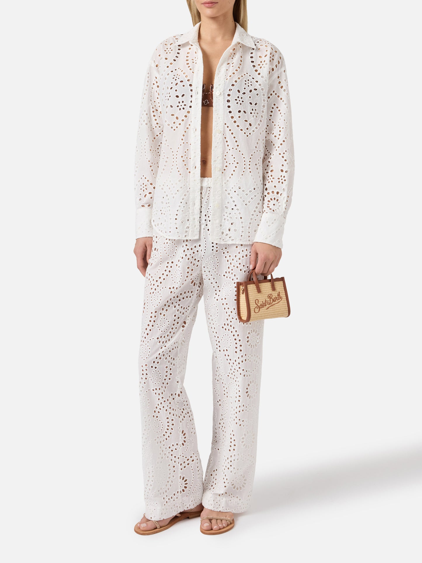 Pantaloni Inez in sangallo bianco