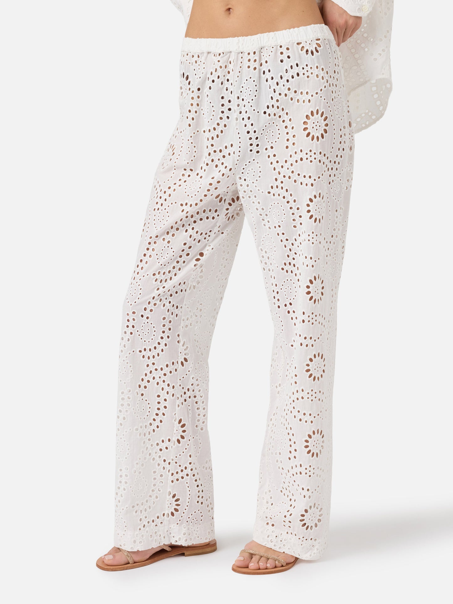 Pantaloni Inez in sangallo bianco