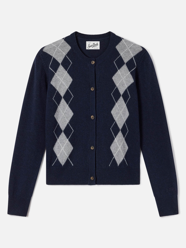 Cárdigan Sierra Navy de mezcla de lana y cachemira blue con motivo argyle 