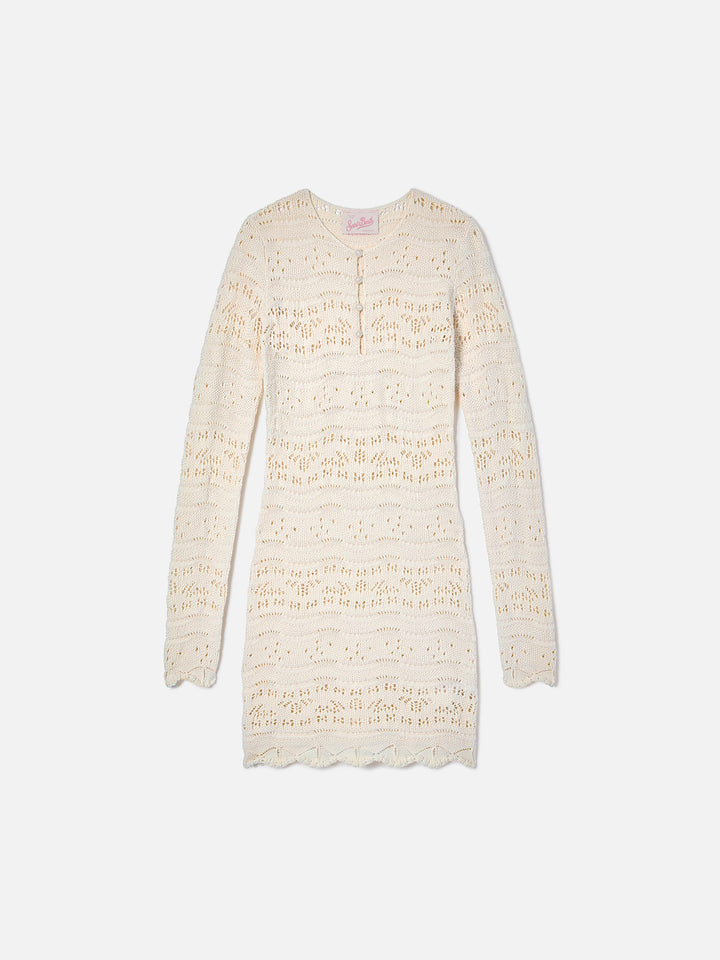 Robe en maille de coton ajourée blanche Ilany 